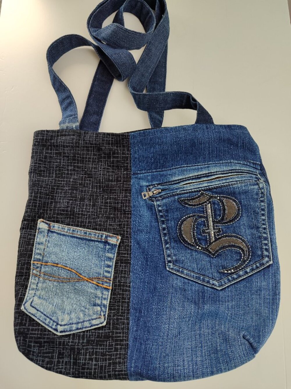 Handmade Brand new Two-Sided Upcycled Denim Maple Leaf Tote Bag 14Х13.5 inches